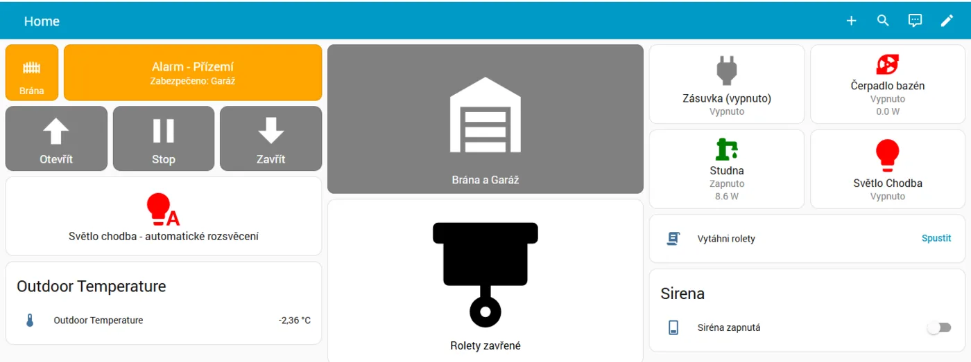 Dashboard: ovládání domu